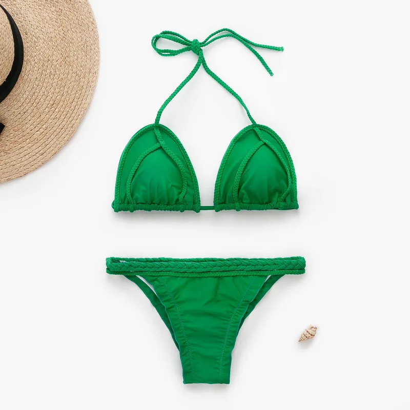 Зеленый Bikinx Weave triangle swimsuit female bathers Push up sexy swimwear women bathing suit Brazilian micro bikini new biquini - Цвет: Зеленый
