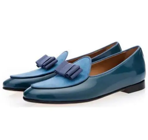 zapatos hombre; модные дизайнерские Элегантные Мужские офисные туфли; цвет синий, коричневый, красный; платье с бантом из лакированной кожи; мужские лоферы - Цвет: as pic