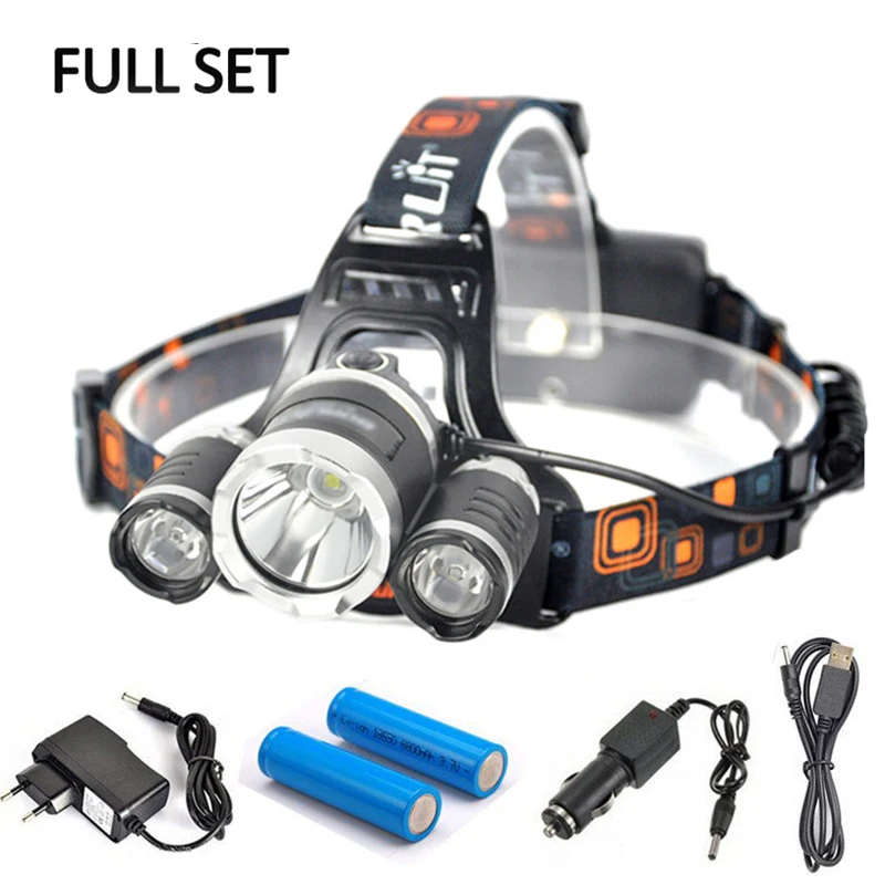 Headlamp 1 set Налобный фонарь светодиодный налобный фонарь фонарик 15000лм 30 Вт 3* T6 вспышка наружная Водонепроницаемая 18650 перезаряжаемая для рыбалки и кемпинга - Испускаемый цвет: Headlamp 1 set
