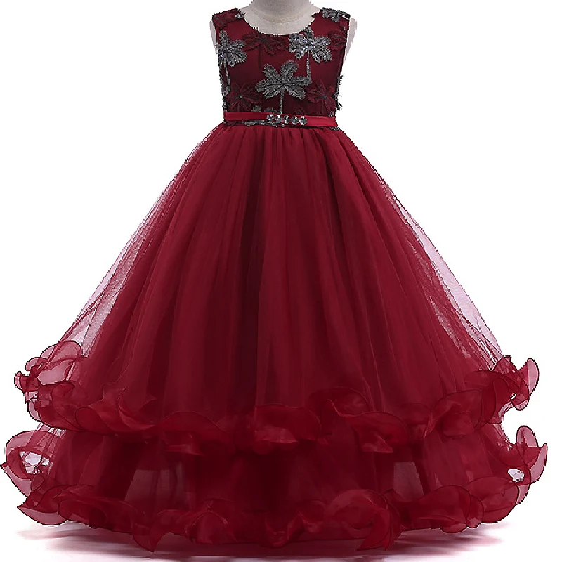 Девушки Кружева свадебное платье с цветочным принтом детское элегантное рукавов