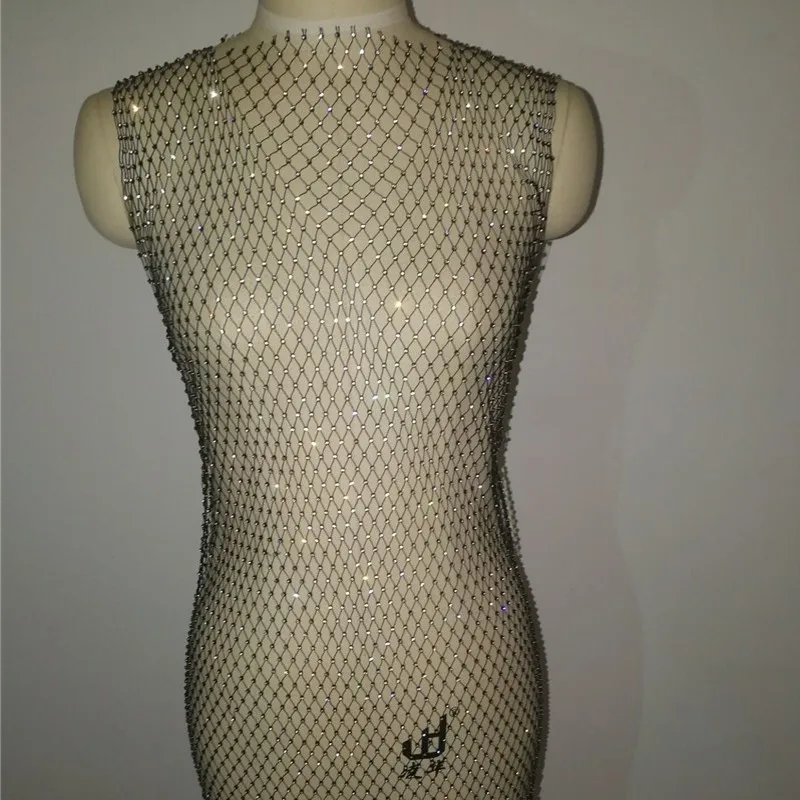 Сексуальное женское пляжное платье с блестящими кристаллами и вырезами длинное