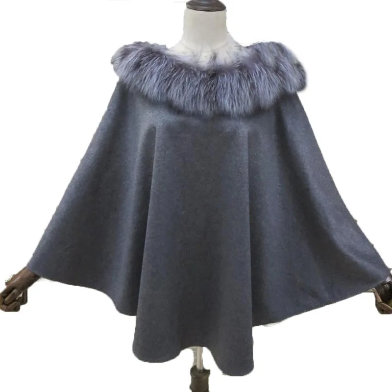 Теплые платки женская уличная накидка шаль из лисьего меха женский шерстяной длинный плащ куртка/пальто/4 цвета