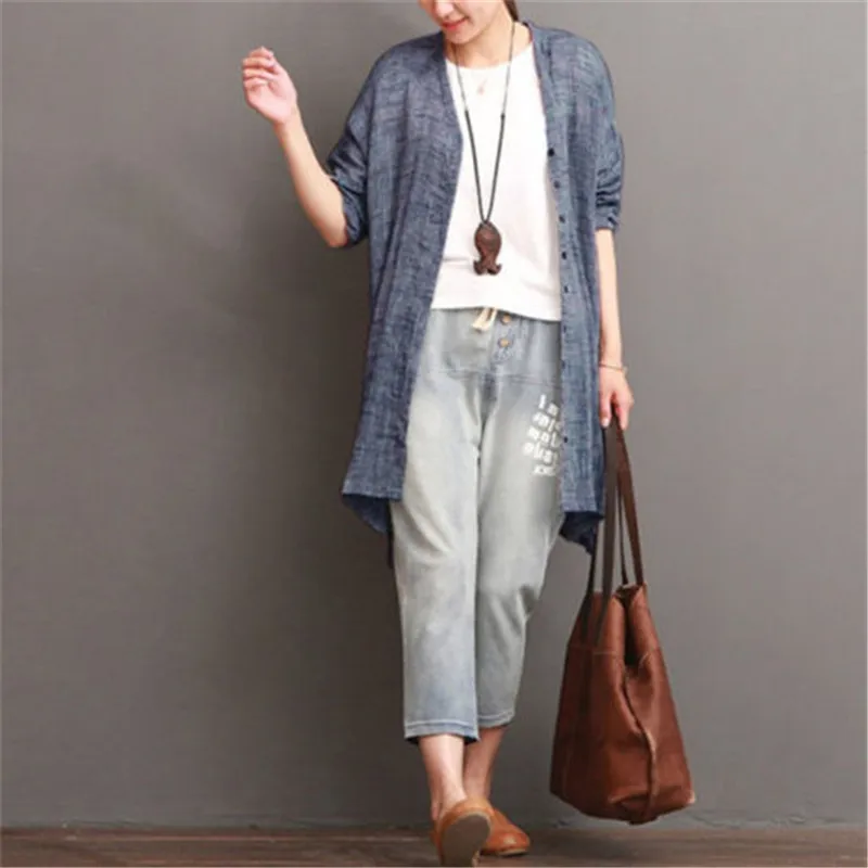 Кардиган женский однотонный с длинным рукавом свободная рубашка в богемном