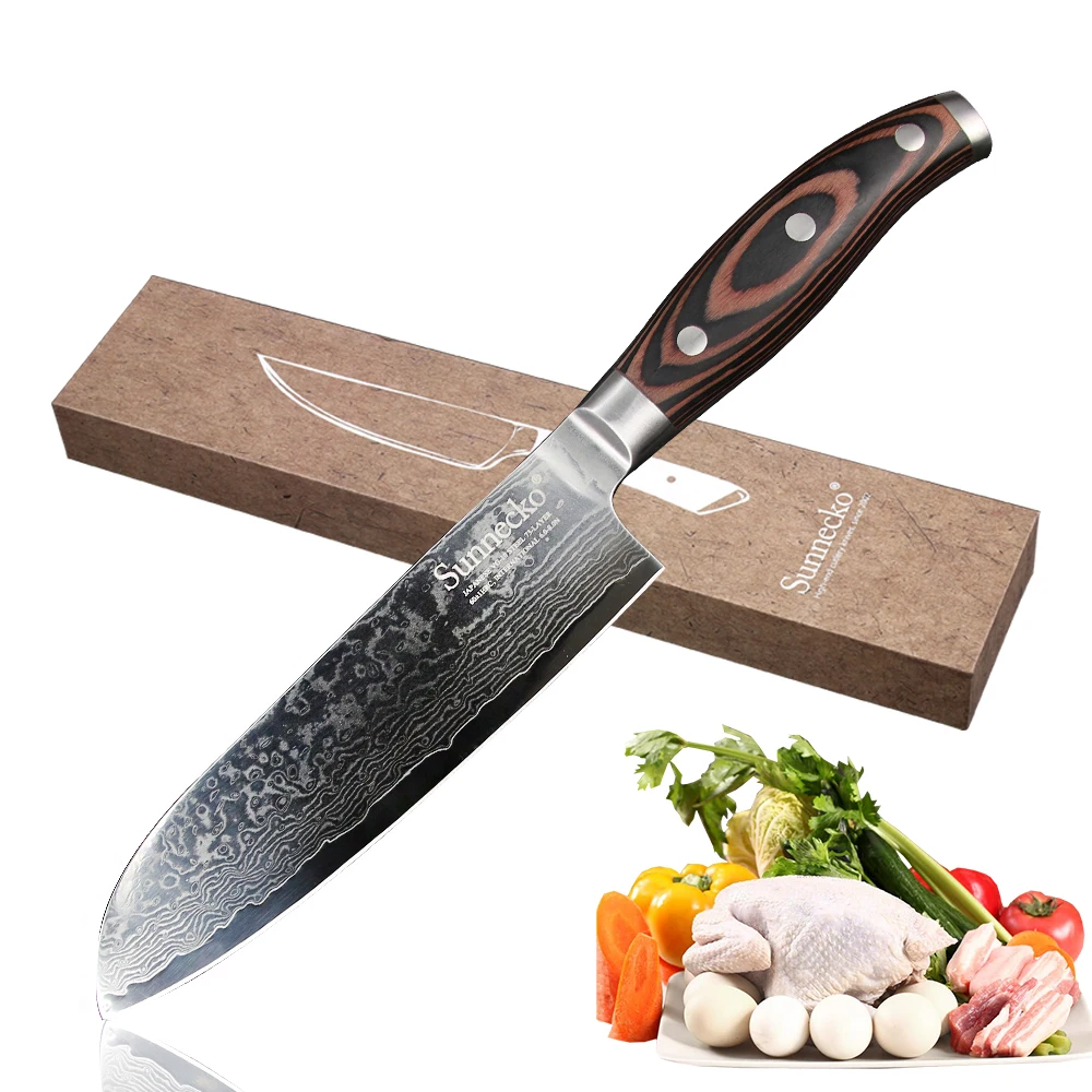 SUNNECKO 7 дюймов нож Santoku кухонные ножи 73 слоя Дамаск VG10 стальная бритва острое