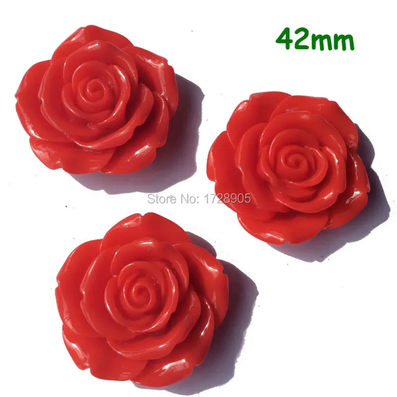 Resin Flower Rose 42 mm 50 pcs Christmas Resin Cabochon Flower Beads Resin Chunky Beads with Hole for Hand Craft Necklace