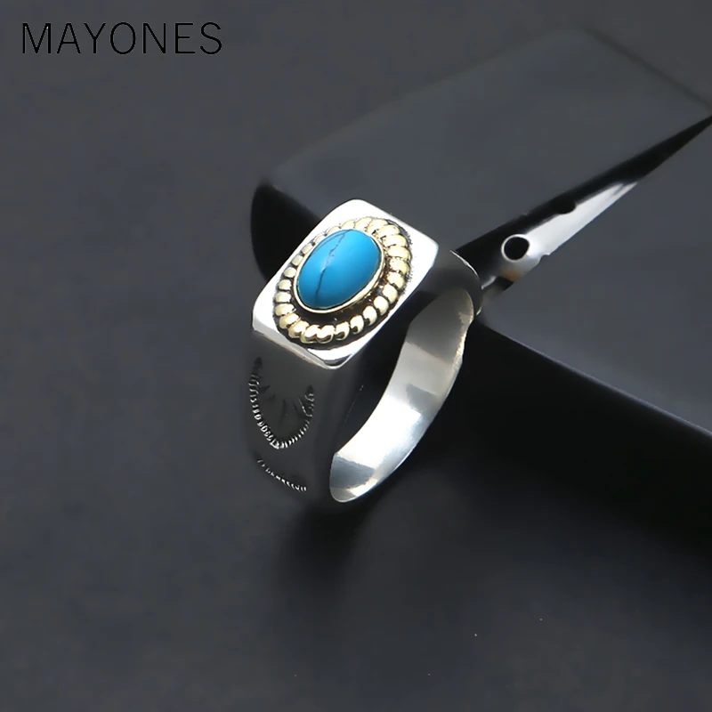 Мужское кольцо с бирюзой MAYONES винтажное серебряное для мужчин и женщин подарок