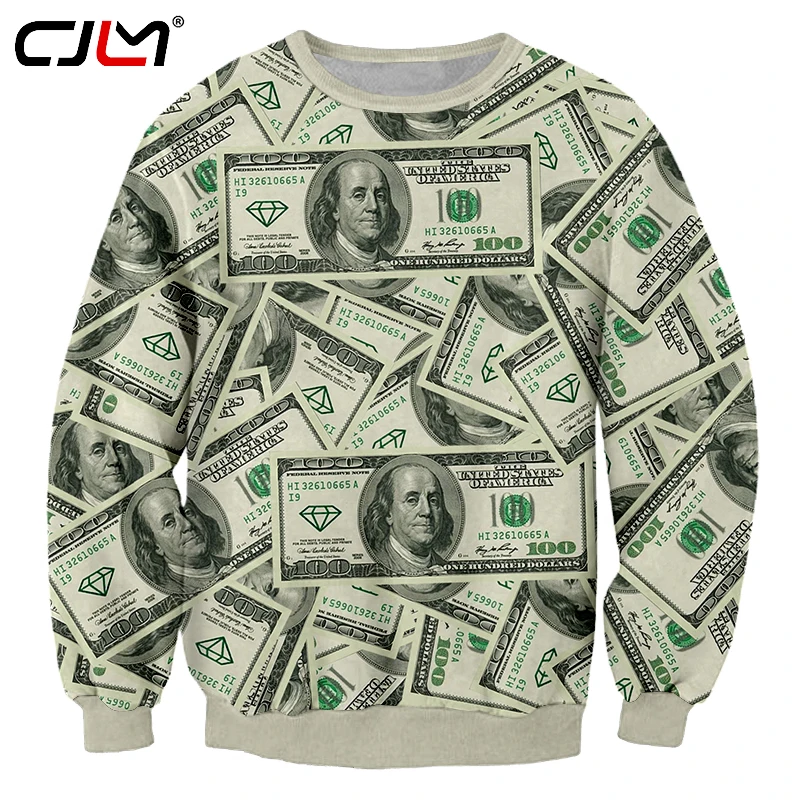 

CJLM Модный женский пуловер в уличном стиле, мужские толстовки с 3D принтом долларов США, толстовки в стиле Харадзюку, Мужская брендовая одежда
