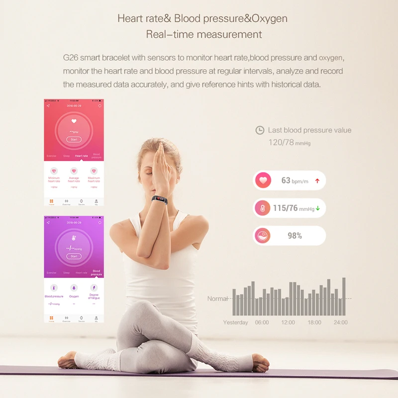 Спортивный браслет умный трекер фитнеса с цветным экраном, монитором пульса и давления крови Relogio.