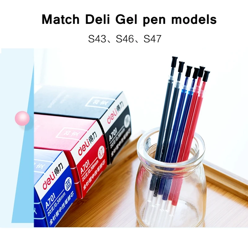 20PCS/LOT Deli A701# 0.38mm Gel pen Refill 129mm length whole needle Black Blue Red 3 colors optional replacment pen refill
20PCS/LOT Deli A701# 0.38mm Gel pen Refill 129mm length whole needle Black Blue Red 3 colors optional replacment pen refill