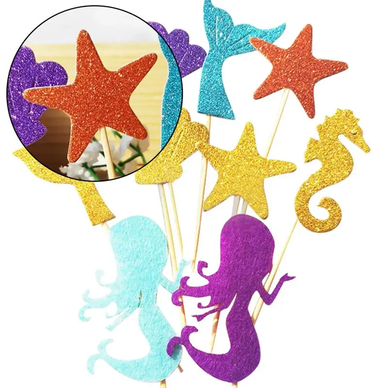 FunPa 52 шт. Топпер для торта Блестящий Русалка ракушка морская лошадь Морская