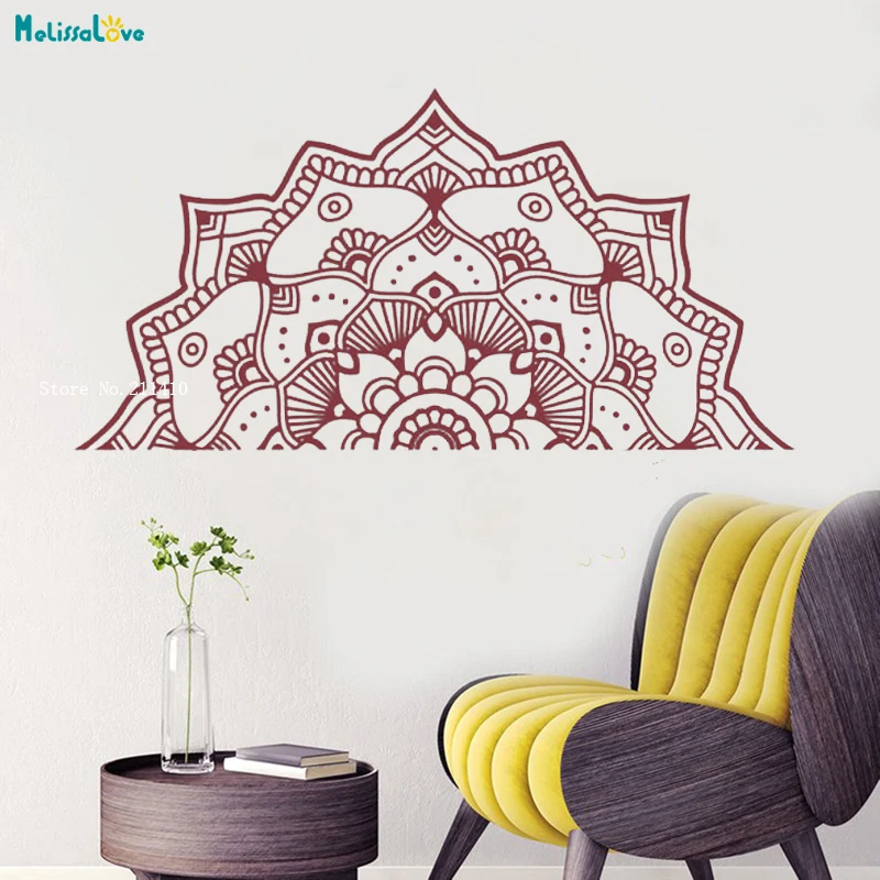 Полуцветочная мандала виниловая настенная наклейка с изголовьем индийский
