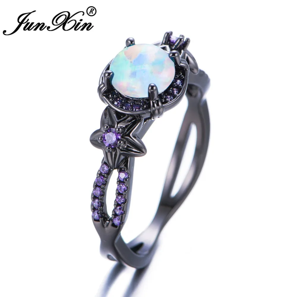 Женское кольцо с опалом JUNXIN белое Винтажное фиолетовым черным золотом