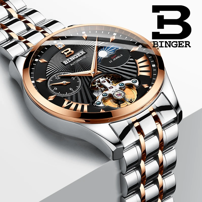 

Switzerland Mechanical Watch Men Binger Business Men Watches Skeleton Wrist Automatic Men Watch Waterproof Relogio Masculino