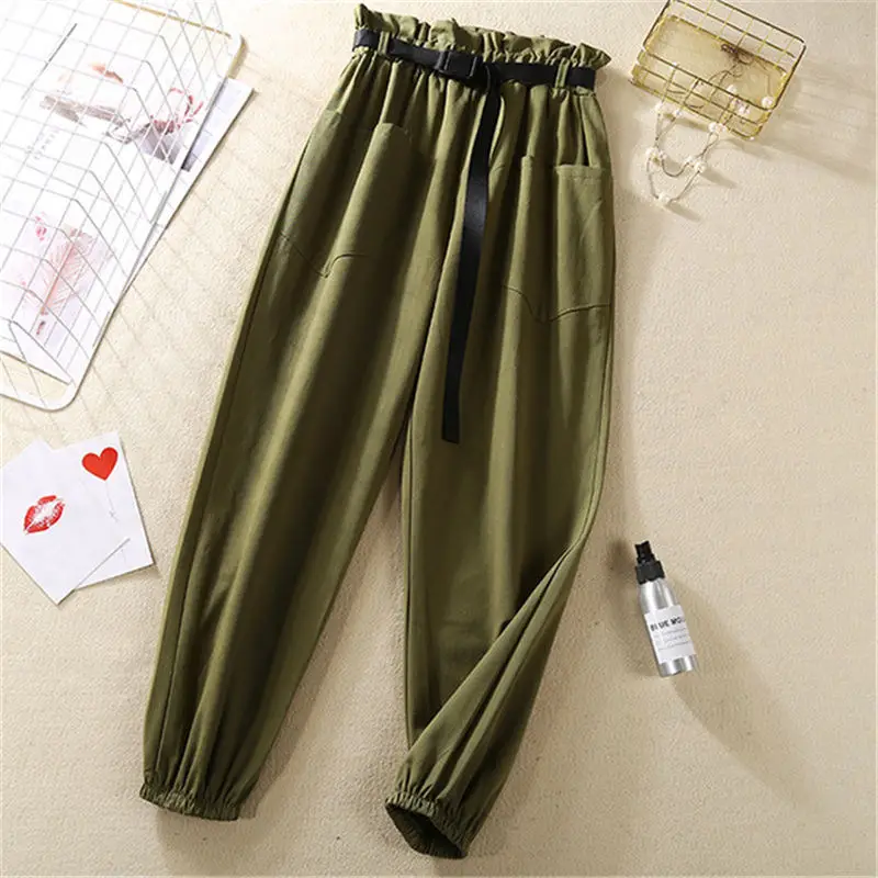 Army green Сезон весна-лето; брюки с высокой талией; Pantalon Femme; Повседневная Уличная одежда; черные брюки; женская одежда; свободные женские брюки-карго; Q1250 - Цвет: Army green