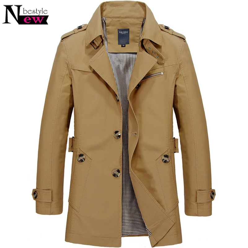 Мужской приталенный Тренч однотонный длинный Хлопковый тренч с отложным