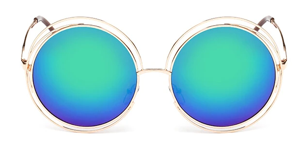 gold blue green Круглые Винтажные Солнцезащитные очки больших размеров с d линзами, женские брендовые дизайнерские солнцезащитные очки с металлической оправой, женские солнцезащитные очки в стиле ретро, UV400 - Цвет линз: gold blue green