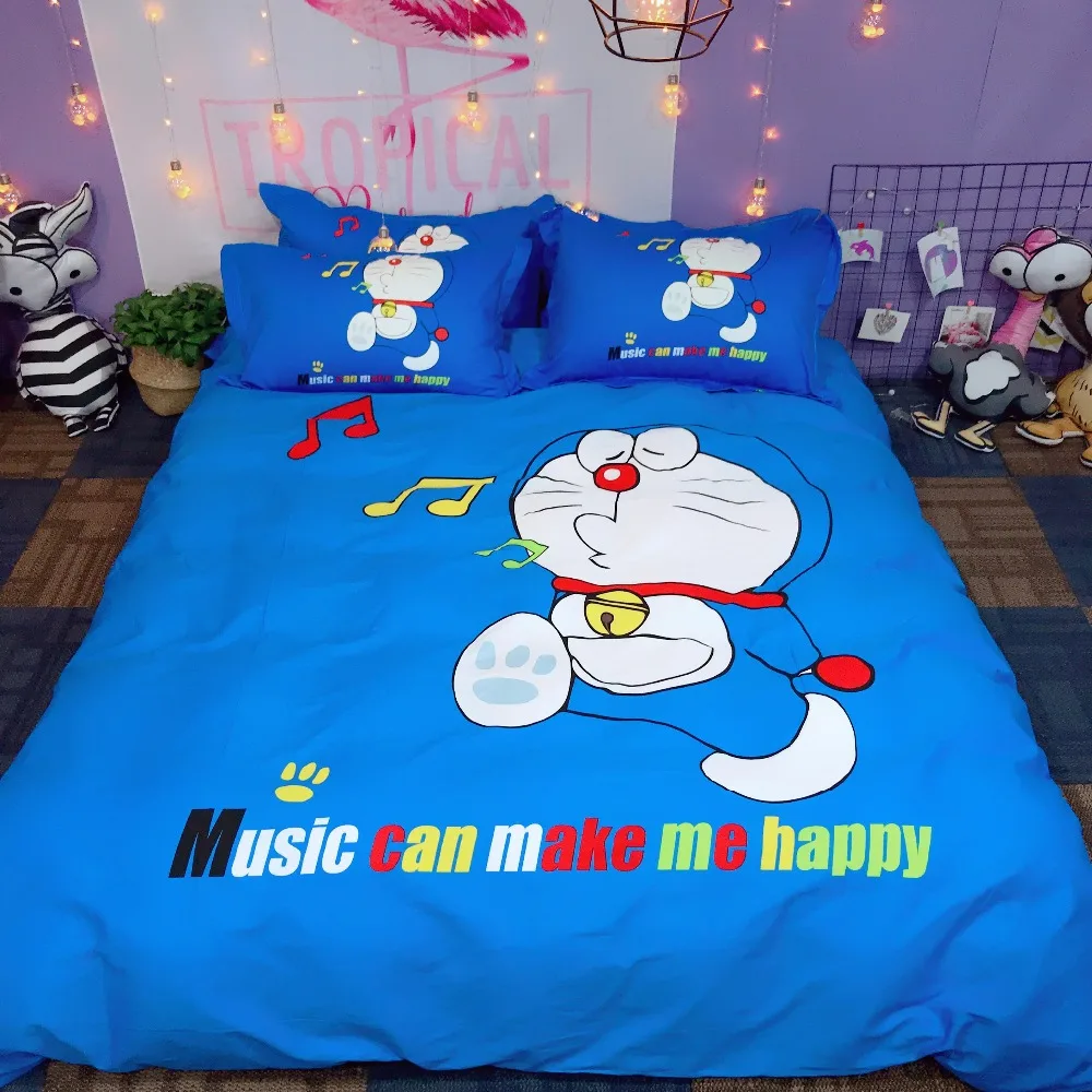 100% хлопок милый hello kitty Дораэмон постельные принадлежности набор Твин Королева