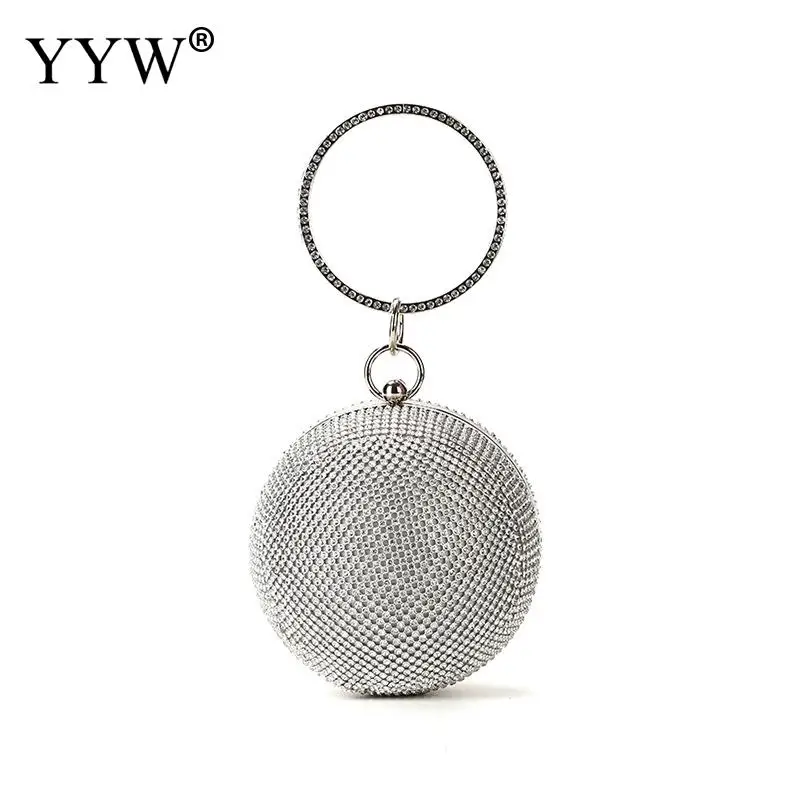 Серебряные клатчи с шариком круглая сумочка для кошельков стразы вечерняя