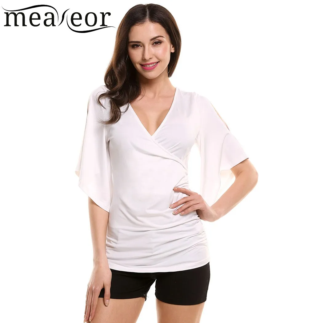 Meaneor Женская Футболка Весна Осень Повседневная однотонная с открытыми плечами