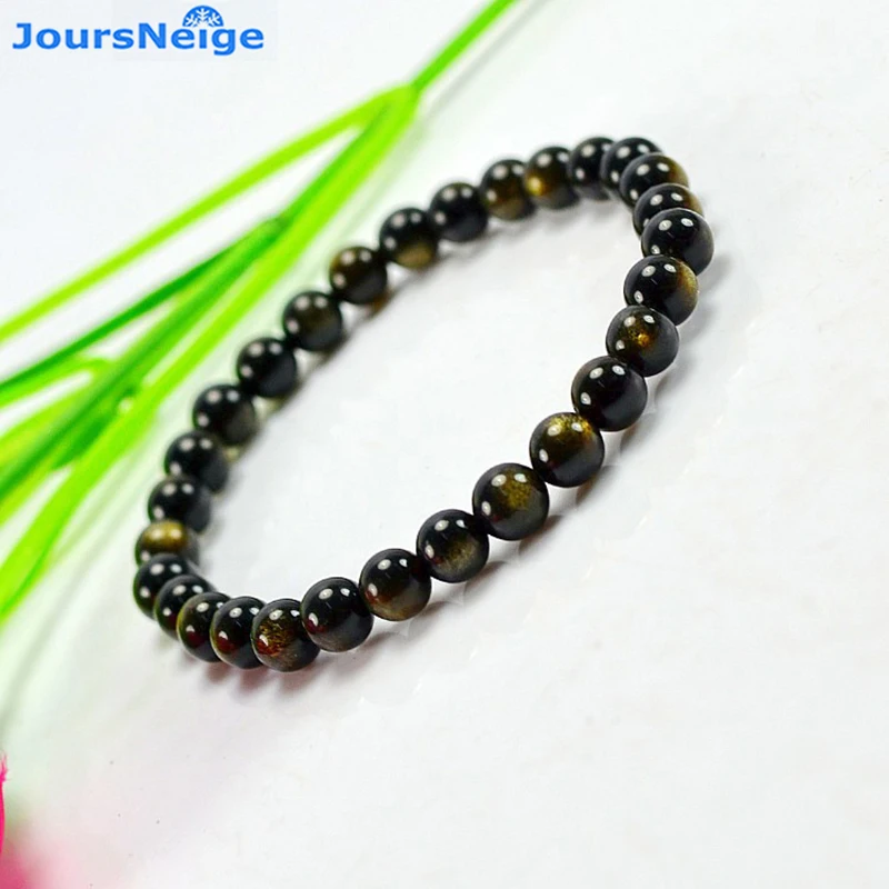 Оптовая продажа золотые черные браслеты из натурального обсидиана 3A коллекция