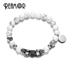 REAMOR натуральный белый бирюзовый говлит, каменные бусины, нержавеющая сталь, античный череп серебряного цвета, головные браслеты, мужские ювелирные изделия
