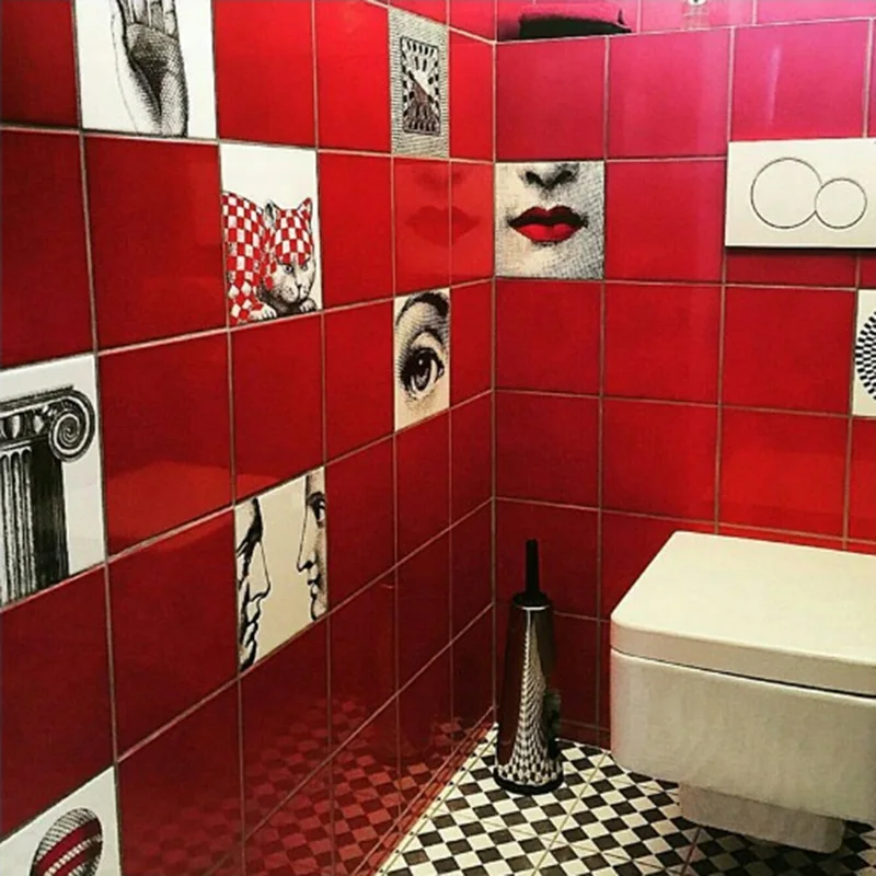 Творческий Европейский прозрачные плитки Стикеры Fornasetti квадратном Водонепроницаемый Ванная комната/стены кухни, декоративные Стекло/плитка декор