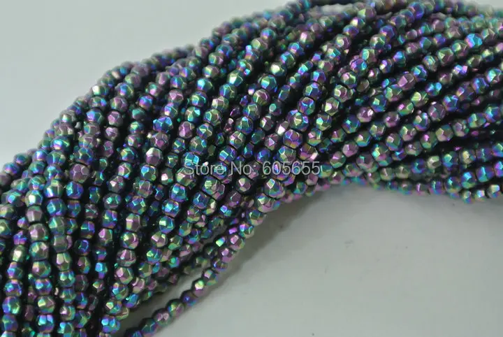 Маленькие граненые круглые бусины из гематита радужного цвета 2 мм оптовая