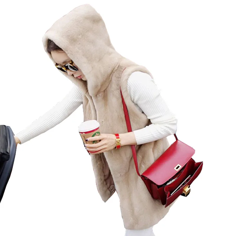 Женские осенне зимние жилеты пальто с капюшоном средней длины без рукавов куртка