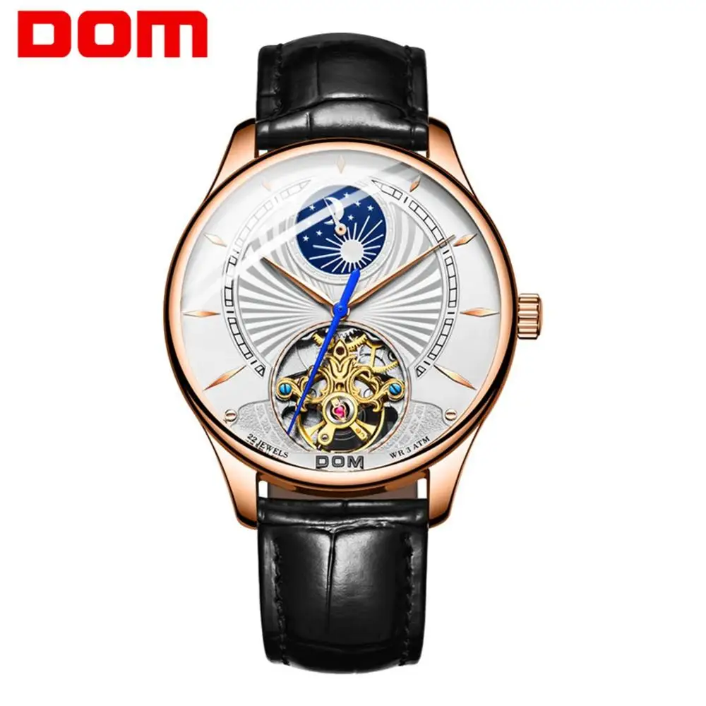 DOM Топ бренд 2019 новые спортивные деловые мужские часы из натуральной кожи