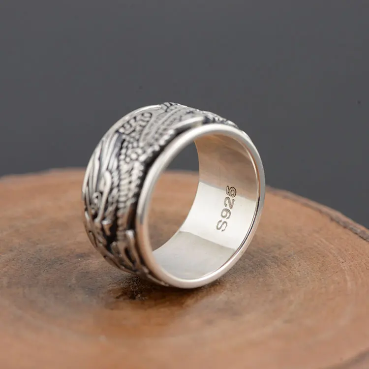 FNJ 925 Серебряное кольцо с модным рисунком дракона,, S925 Стерлинговое тайское серебро, кольца для мужчин, ювелирные изделия, США Размер 7,5-11
