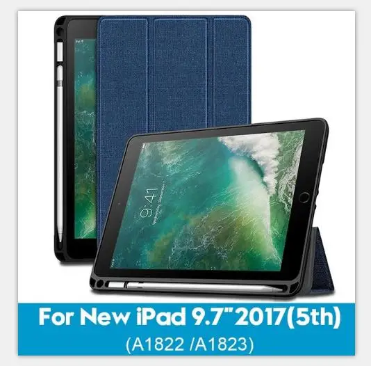2017 9.7-navy Чехол для нового iPad 9,7 дюймов с держателем карандаша Смарт из искусственной кожи ткань текстура мягкий силиконовый чехол teclado coque - Цвет: 2017 9.7-navy