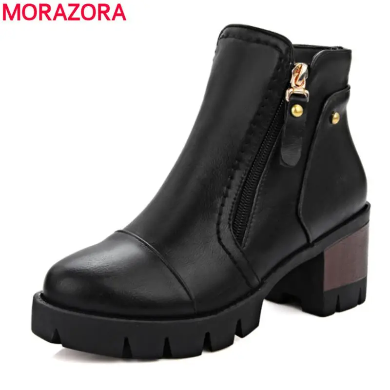 Женские ботильоны на среднем каблуке MORAZORA черные однотонные из искусственной