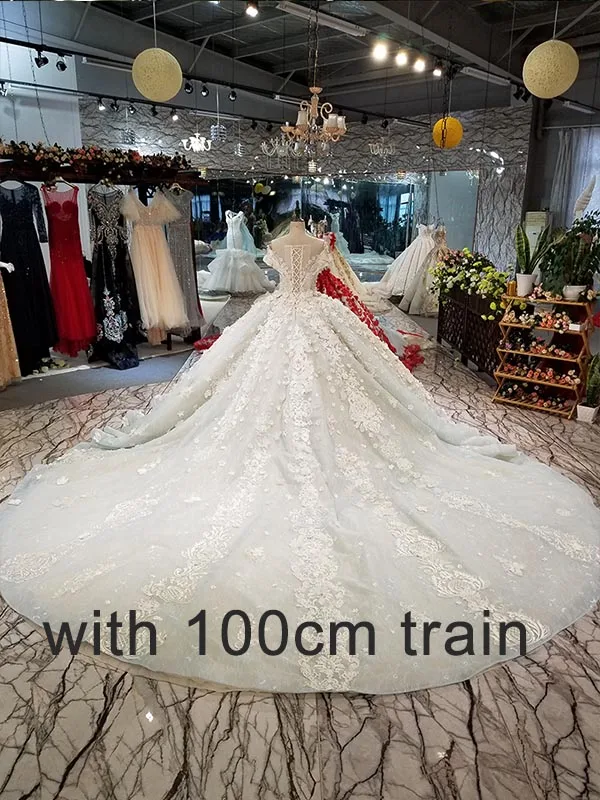 with 100cm train LS05000 puffy мантия шарика мантии шарика платья вечера O-шеи зашнуруйте вверх-назад заднее официально платье партии с длинним поездом дизайн - Цвет: with 100cm train