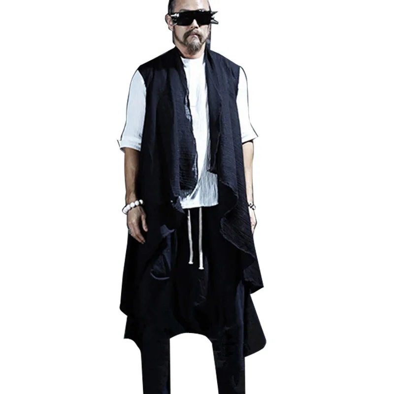 Мужская длинная куртка жилет уличный в стиле панк хип хоп без рукавов MJ43 на