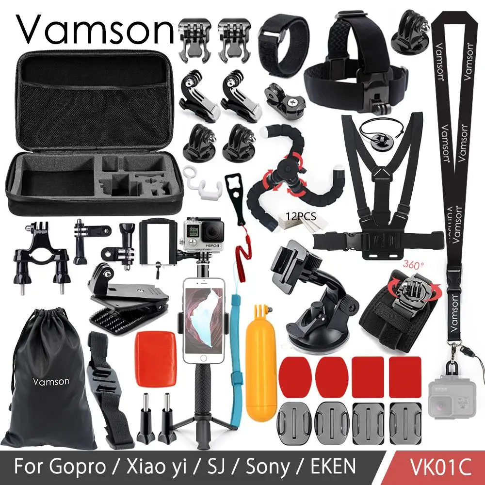 Vamson для Gopro hero 7 6 набор аксессуаров для gopro комплект крепление для SJ4000 hero 4 3 2 1 черный для SJCAM M10 для SJ5000 чехол VK01 - Цвет: VK01C