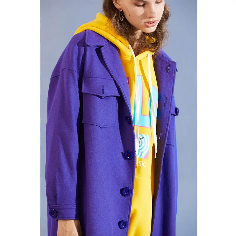 Purple ELFSACK, новинка, зимнее женское Шерстяное Пальто, элегантное, плотное, OL, отложной воротник, шерстяная верхняя одежда, Длинная шерстяная куртка, однотонная, женская верхняя одежда - Color: Purple