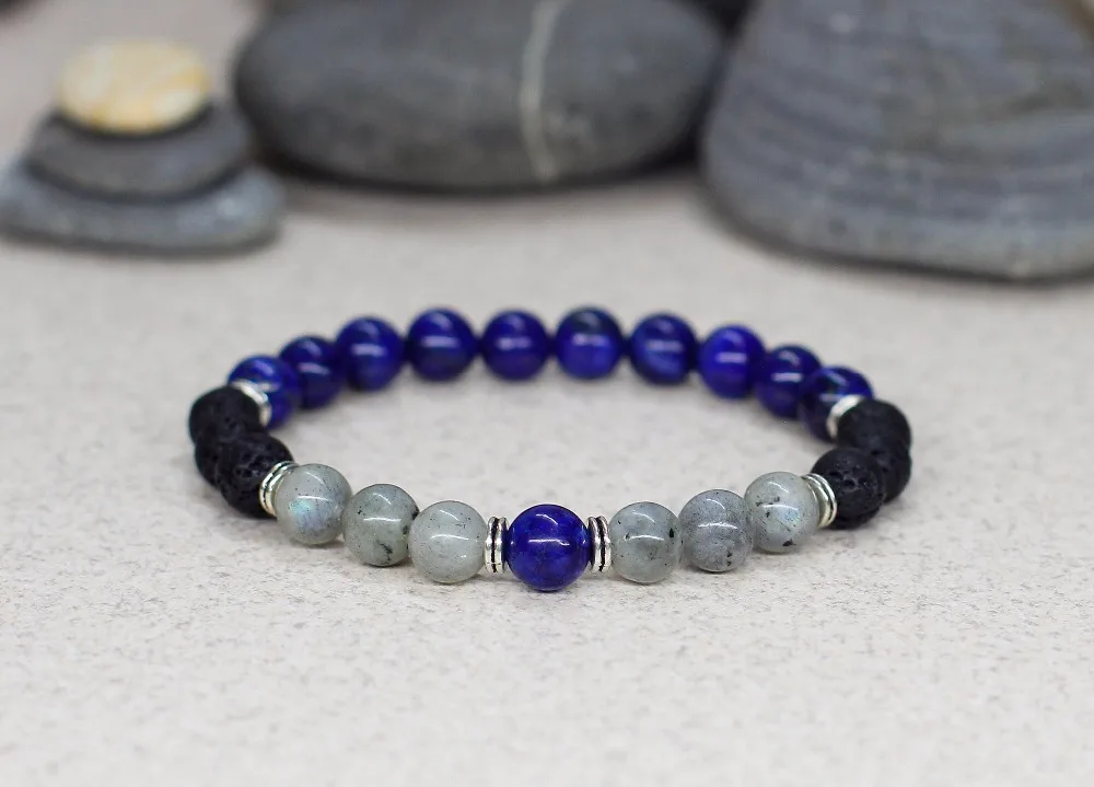 Natural Lapis lazuli bracelet Bule Mens gift for men Men's Yoga Mala Beads Bracelets Lava Stone Labradorite | Украшения и