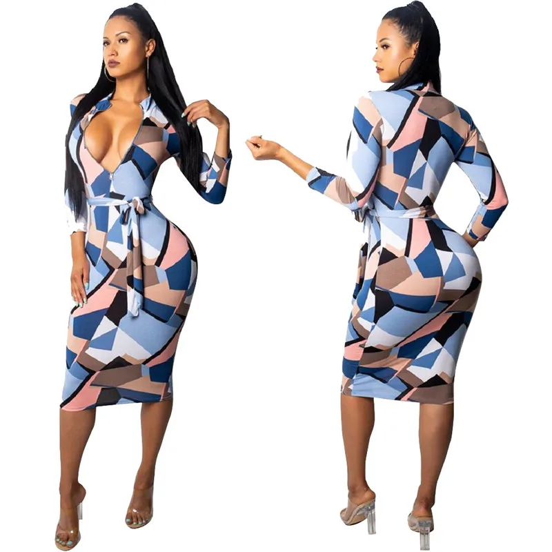 Цветное лоскутное платье женское сексуальное облегающее с глубоким V-образным