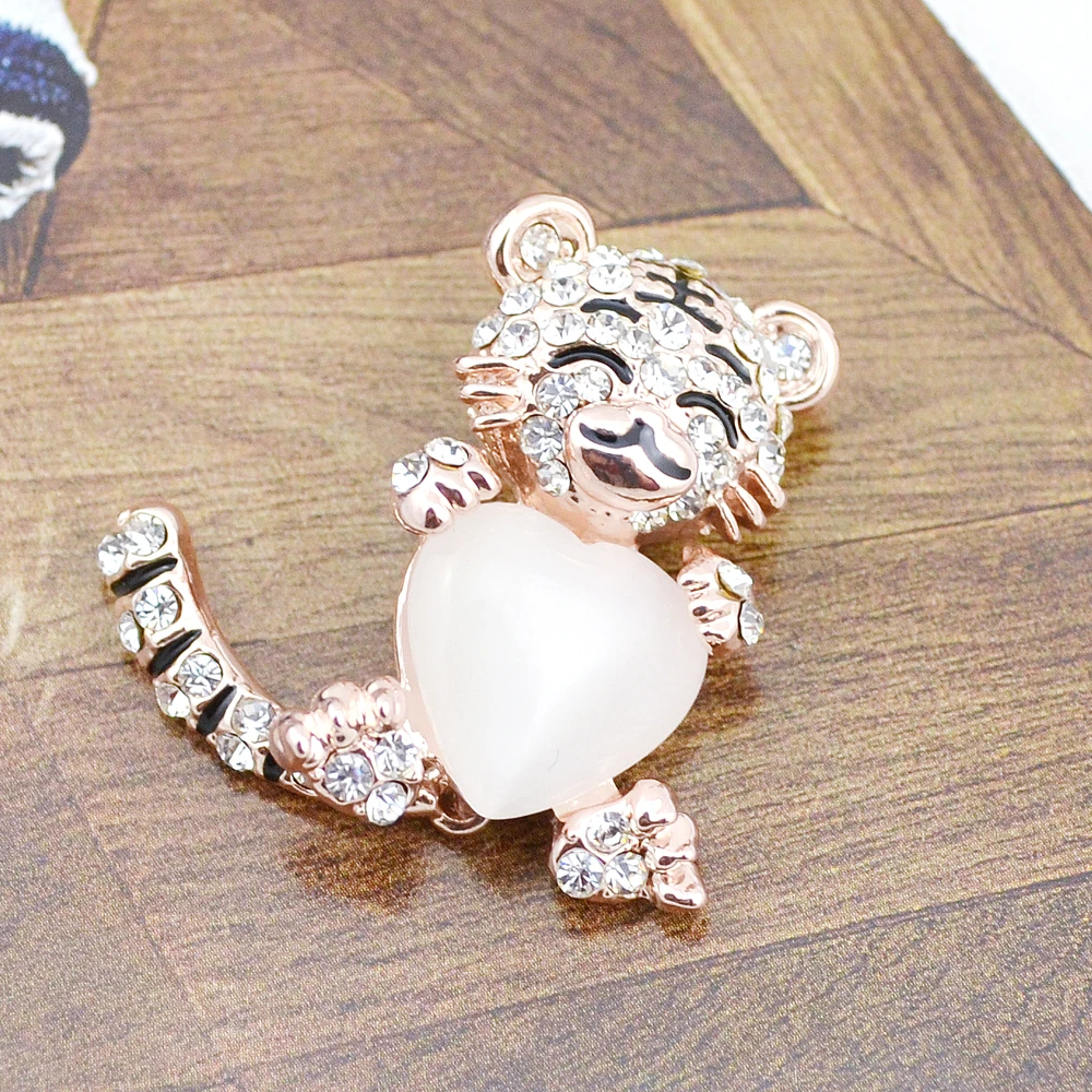 Красивая брошь B101 с тигром для женщин цвет золото и серебро бриллианты ювелирные