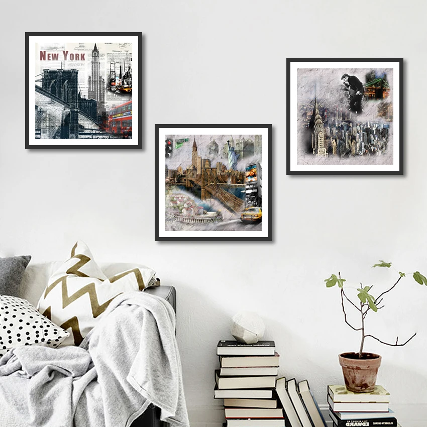 

European Style Architectural Decorative Painting Abstract New York City Landscape Wall Art Canvas Posters and Prints for Room