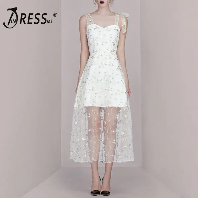 INDRESSME 2019 новый сексуальный милый кружевной Вышитый цветочный фотосетчатый наряд