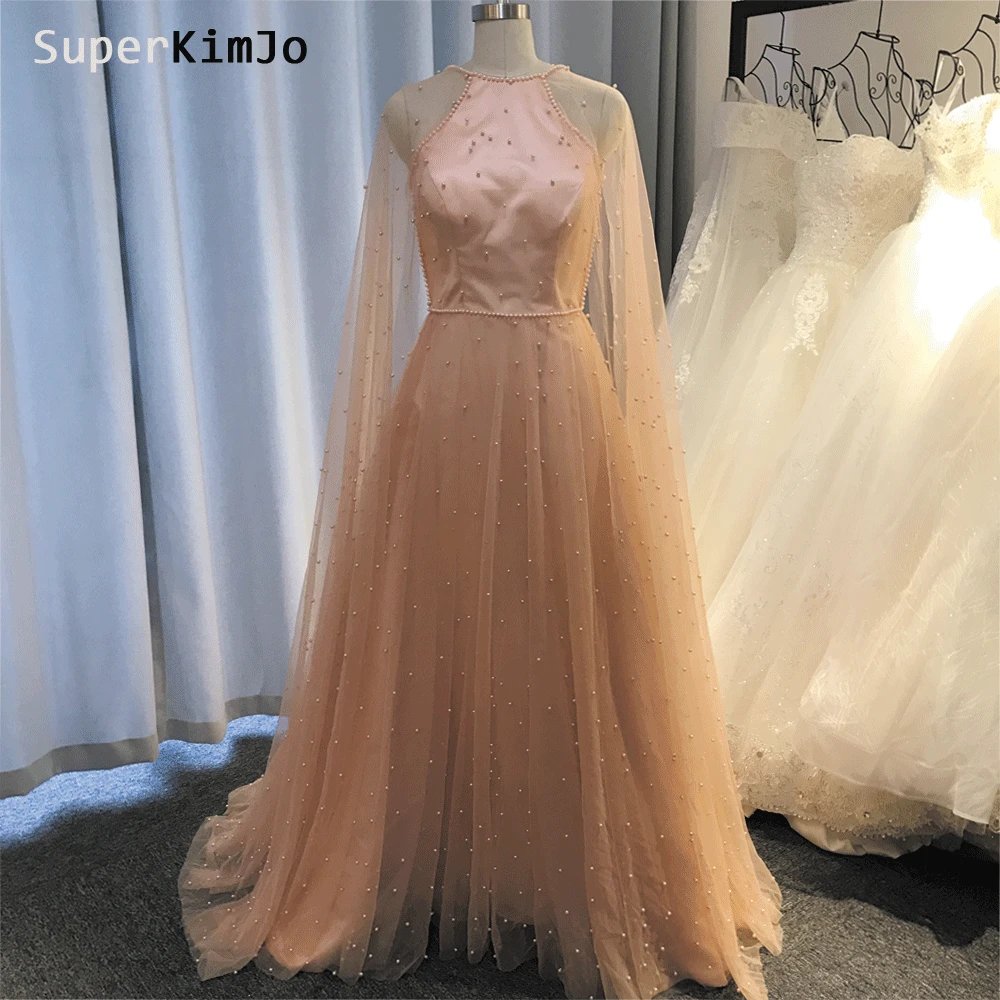 

SuperKimJo Vestidos De Fiesta De Noche Largos Elegantes 2020 Dusty Pink Beaded Prom Dresses Long A Line Dubai Caftan Prom Gown