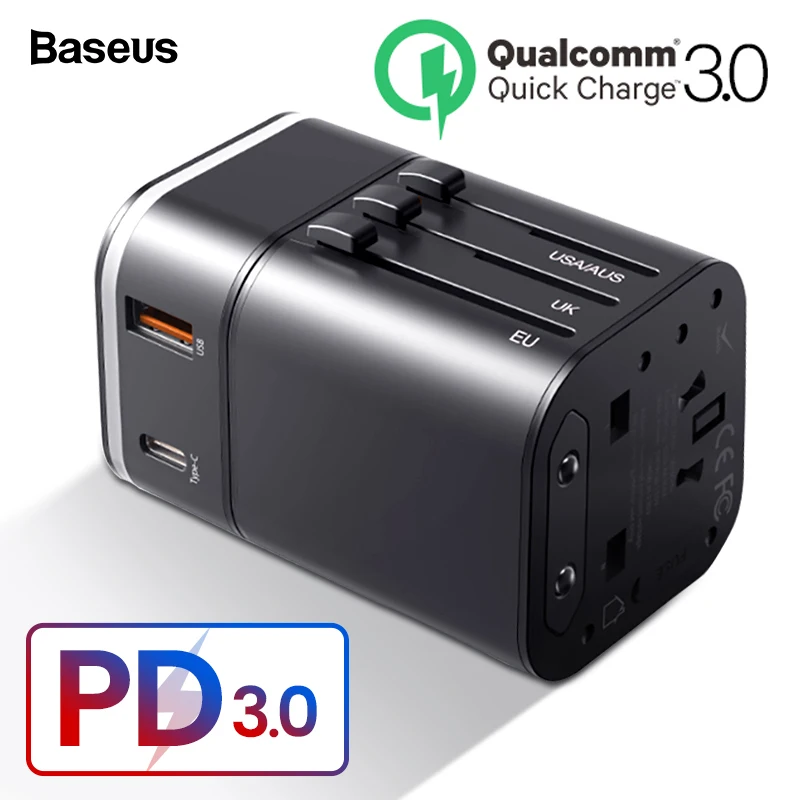 Baseus Quick Charge 3,0, зарядное устройство USB для путешествий, адаптер питания PD QC3.0, быстрая зарядка, настенная розетка для Великобритании/ЕС/Австралии/США