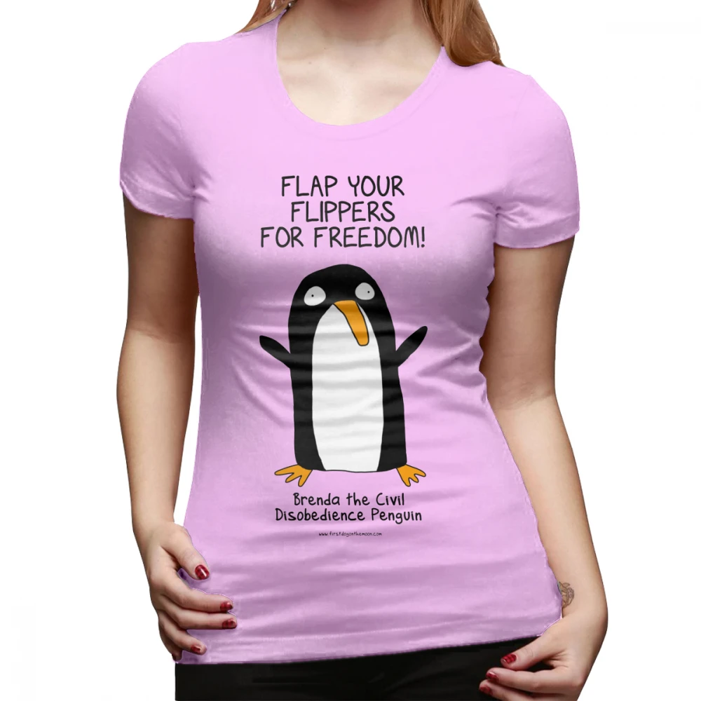 Футболка с изображением пингвина бренда The Civil Disobedience Penguin, модная футболка размера плюс, женская футболка с круглым вырезом, Повседневная красная женская футболка - Цвет: Розовый