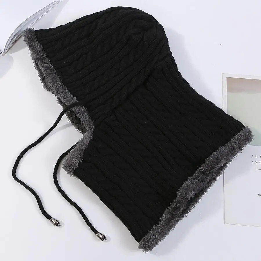 Зимняя вязаная шапка бини женский шарф Skullies Beanies Зимние головные уборы для мужчин и женщин шапки Gorras Bonnet маска брендовые шапки - Цвет: black