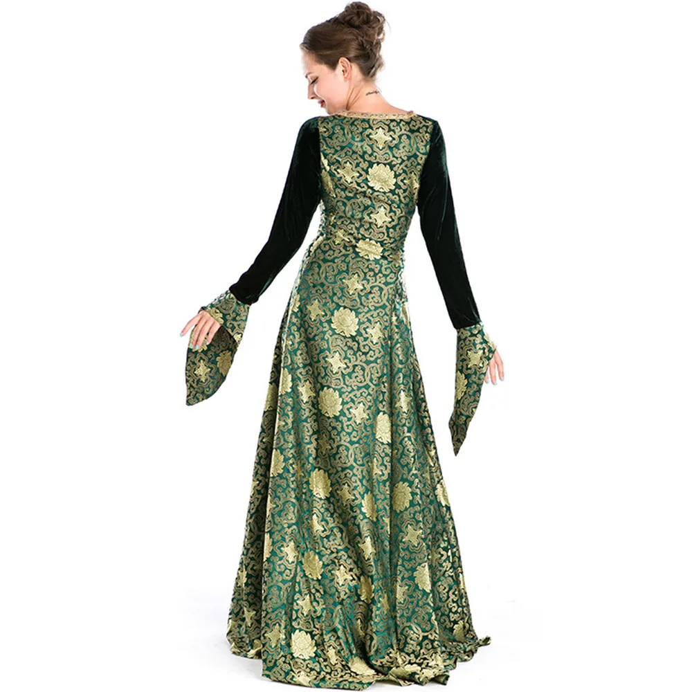 Бархатное длинное платье средневековой эпохи Возрождения кельтское для косплея