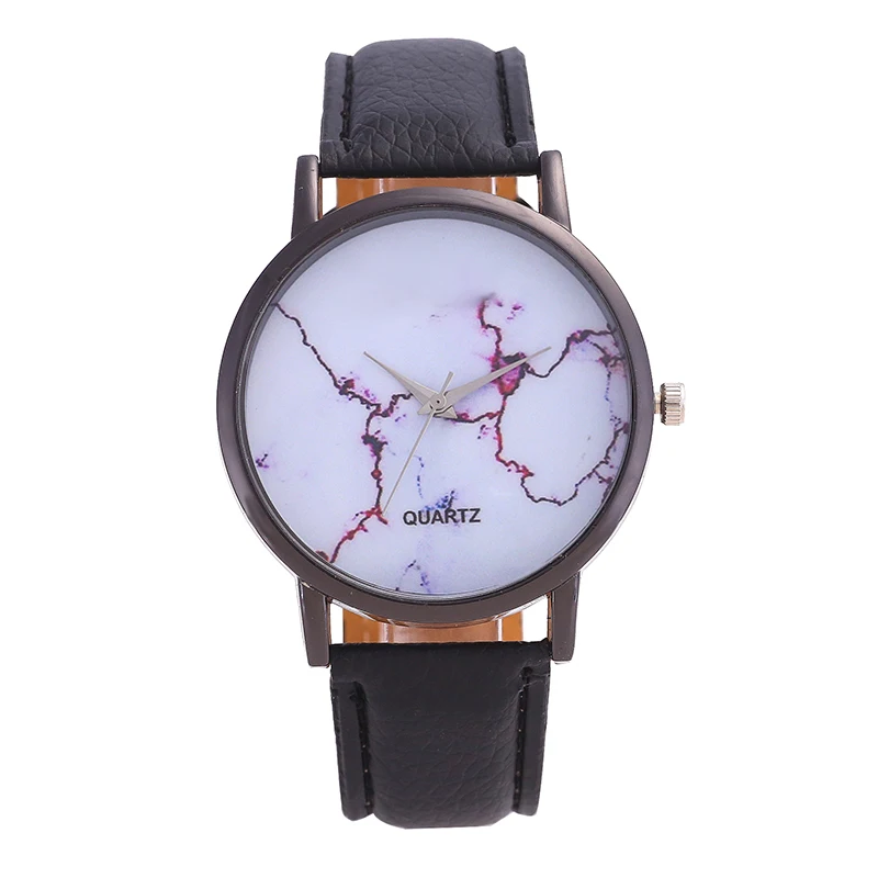 Модные простые женские кварцевые часы с черным циферблатом кожаным ремешком и из