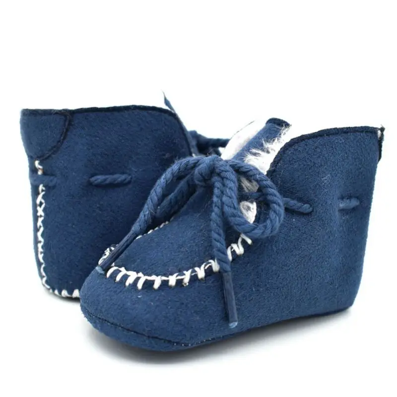 Navy blue Зимняя Теплая обувь для младенцев, обувь детская обувь, теплая меховая шерсть, детские кожаные ботинки для девочек, противоскользящая обувь - Цвет: Navy blue