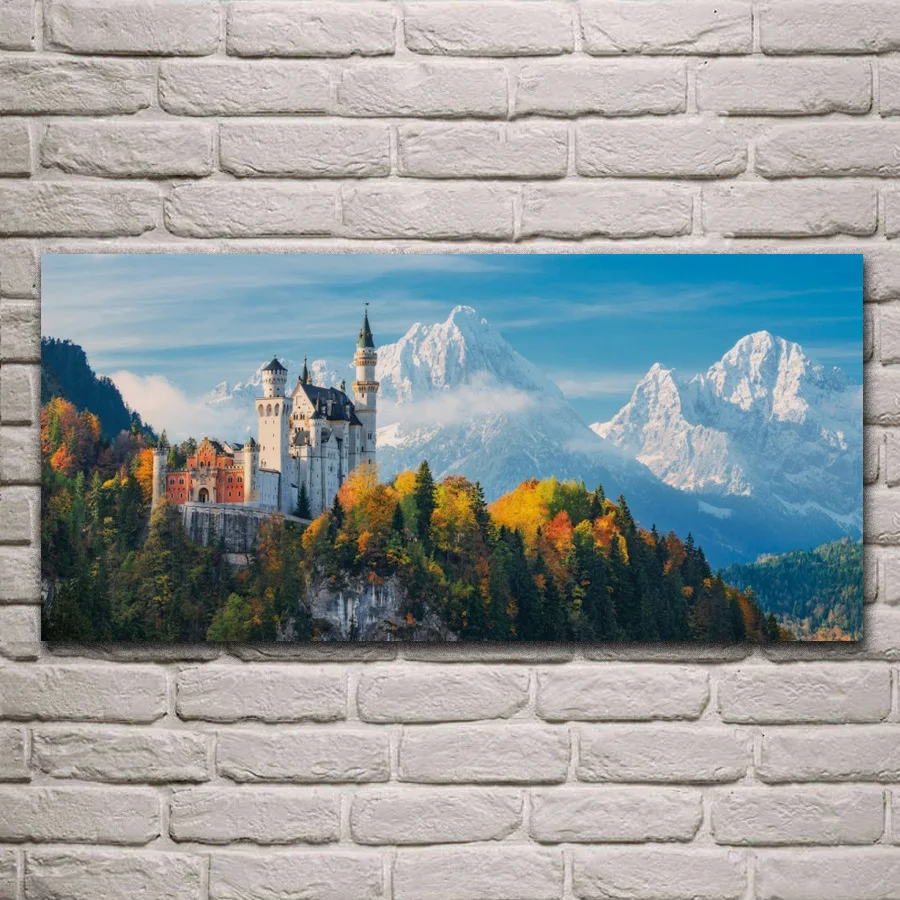 

Neuschwanstein Castle in autumn mountains forest fabric posters on the wall picture home living room decoration bedroom MD271