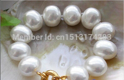 Free Shipping>>>8" 19mm white egg SOUTH SEA SHELL PEARL bracelet |